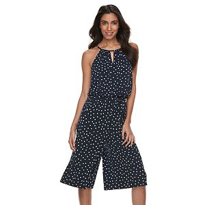 Petite Suite 7 Polka-Dot Cropped Jumpsuit