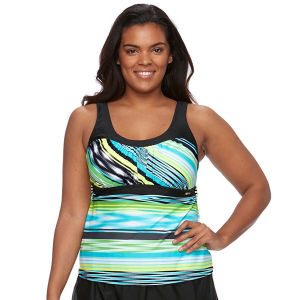 Plus size zeroxposur obelisk knot layered tankini sales top