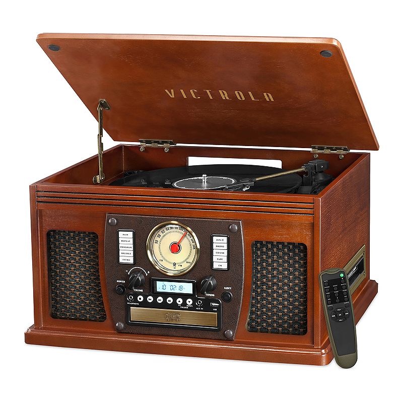 Victrola - Navigator 8-in-1 Classic Bluetooth Record Player with Turntable - Mahogany