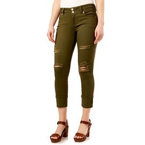 Juniors' Wallflower Curvy Ripped Ankle Skinny Pants