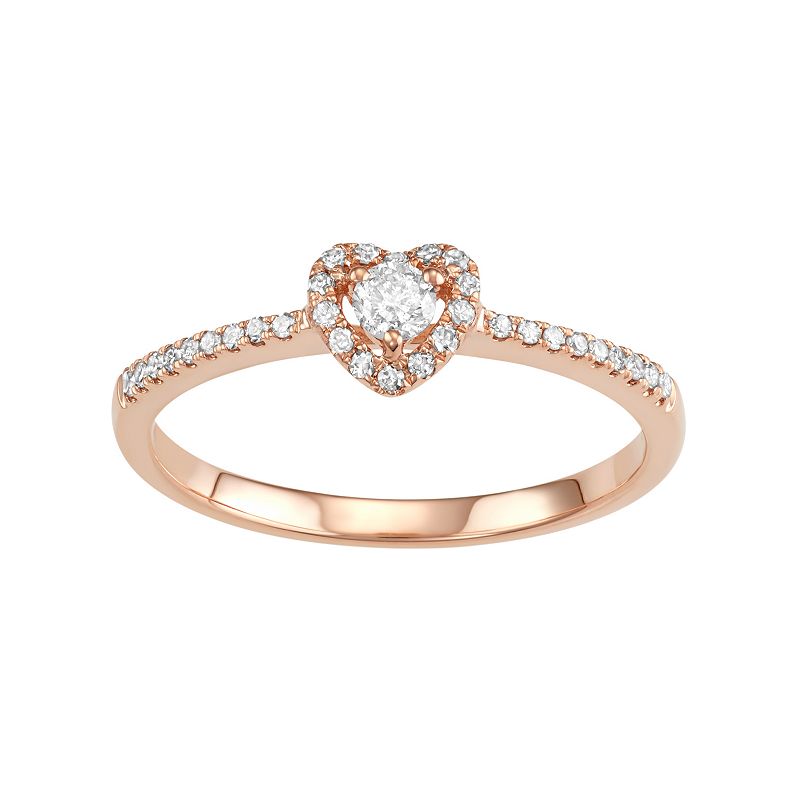 10k Rose Gold 1/4 Carat T.W. Diamond Heart Promise Ring, Womens, Size: 6, 