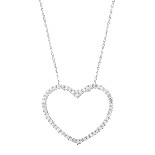 10k White Gold 1 2 Carat T W Diamond Heart Pendant Necklace