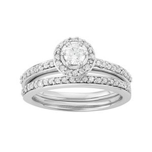 10k White Gold 1/2 Carat T.W. Diamond Halo Engagement Ring Set