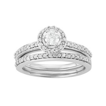 HDI 10k White Gold 1/2 Carat T.W. Diamond Halo Engagement Ring Set