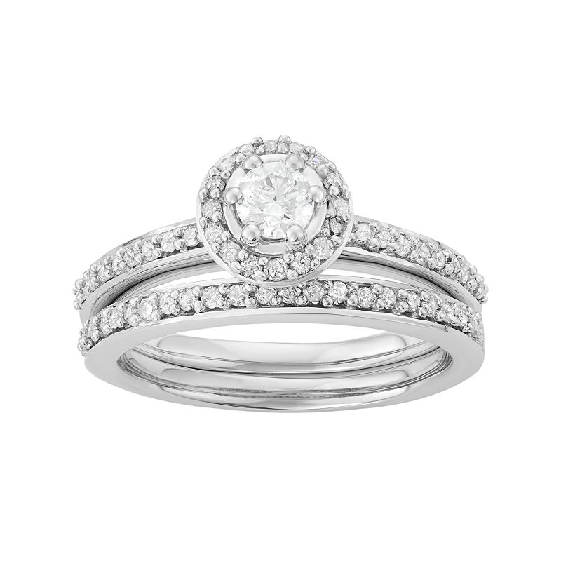 HDI 10k White Gold 1/2 Carat T.W. Diamond Halo Engagement Ring Set, Women's, Size: 5
