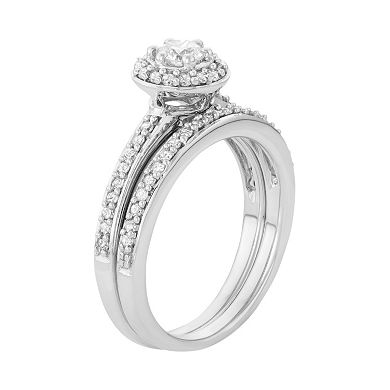 HDI 10k White Gold 1/2 Carat T.W. Diamond Halo Engagement Ring Set