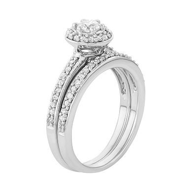 10k White Gold 1/2 Carat T.W. Diamond Halo Engagement Ring Set