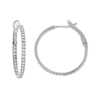 14k White Gold 1/2 Carat T.W. Diamond Inside Out Hoop Earrings