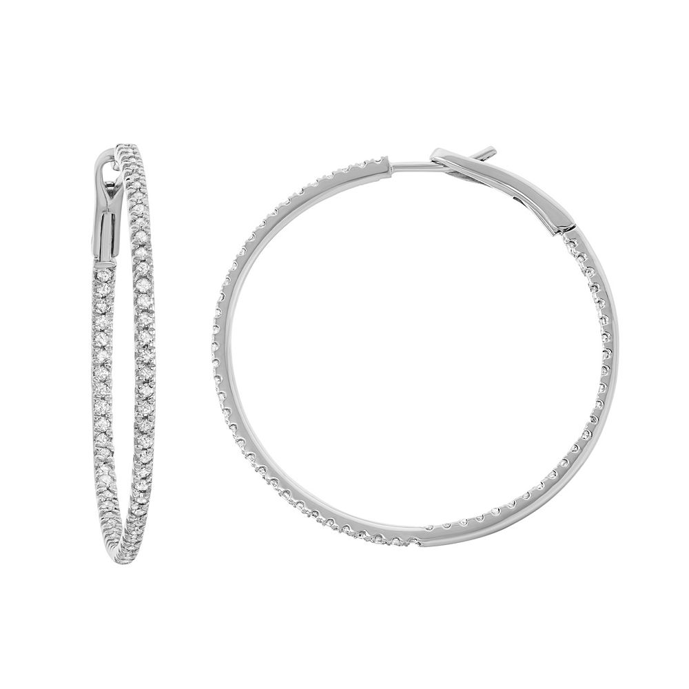 14k White Gold 1 Carat T W Diamond Inside Out Hoop Earrings