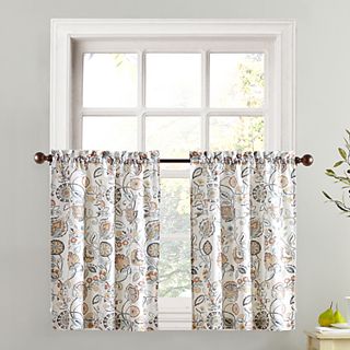 No. 918 Signy Jacobean Pattern 54 in. W x 36 in. L Light Filtering Rod Pocket Kitchen Curtain Tier Pair in White