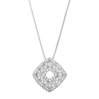 Sterling Silver 1/5 Carat T.W. Diamond Square Pendant Necklace
