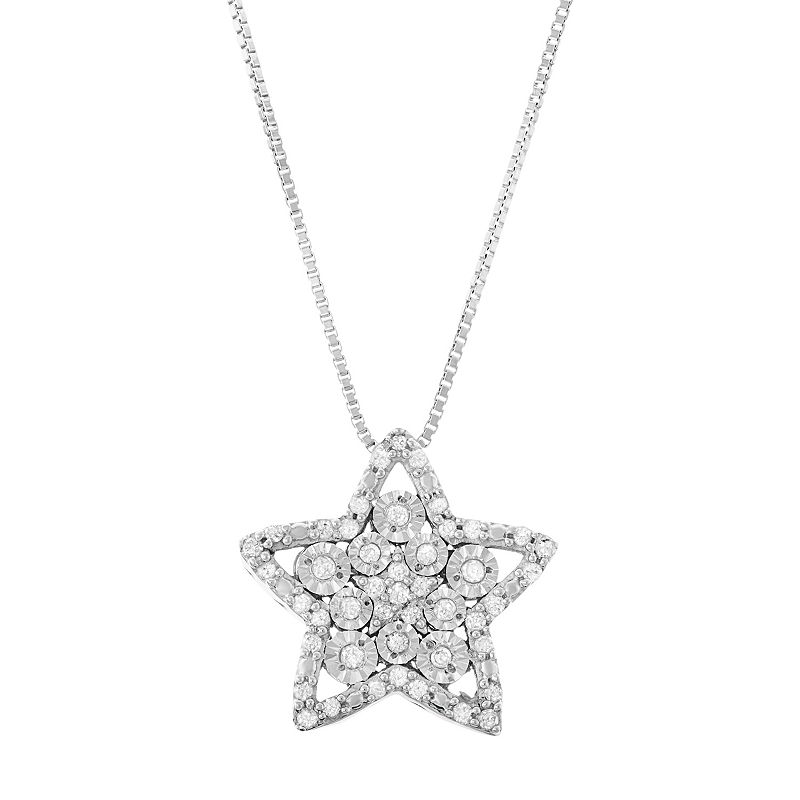 Sterling Silver 1/5 Carat T.W. Diamond Star Pendant Necklace, Womens, Siz