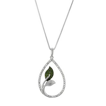 HDI Sterling Silver 1/5 Carat T.W. Diamond Teardrop Leaf Pendant Necklace
