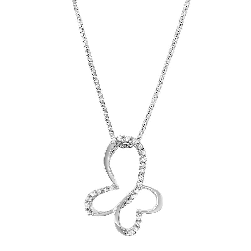 Sterling Silver Diamond Accent Butterfly Pendant Necklace, Womens, Size: 