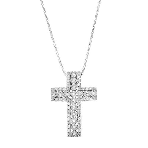 Sterling Silver 1/5 Carat T.W. Diamond Cross Pendant Necklace