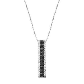 HDI Sterling Silver 1/5 Carat T.W. Black Diamond Stick Pendant Necklace
