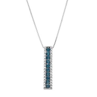 HDI Sterling Silver 1/5 Carat T.W. Blue Diamond Stick Pendant Necklace