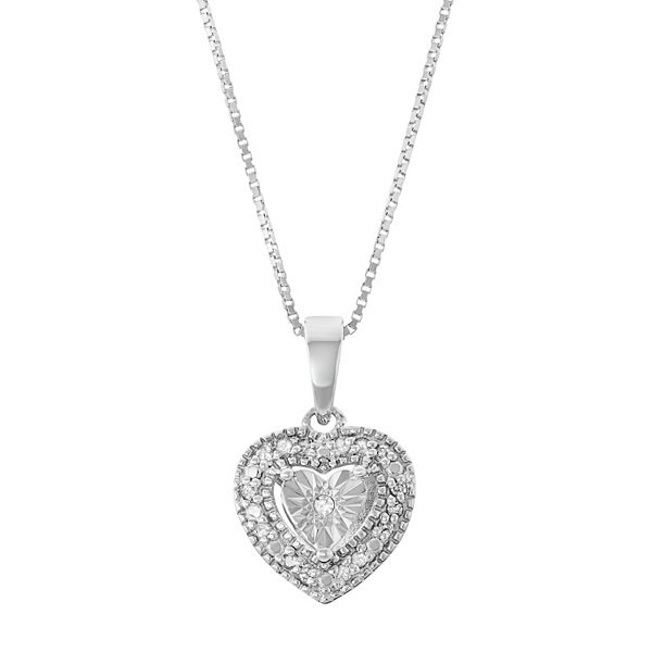 Sterling Silver 1/10 Carat T.W. Diamond Heart Pendant Necklace