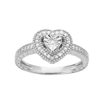 HDI Sterling Silver 1/10 Carat T.W. Diamond Heart Halo Ring