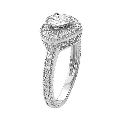 Sterling Silver 1/10 Carat T.W. Diamond Heart Halo Ring