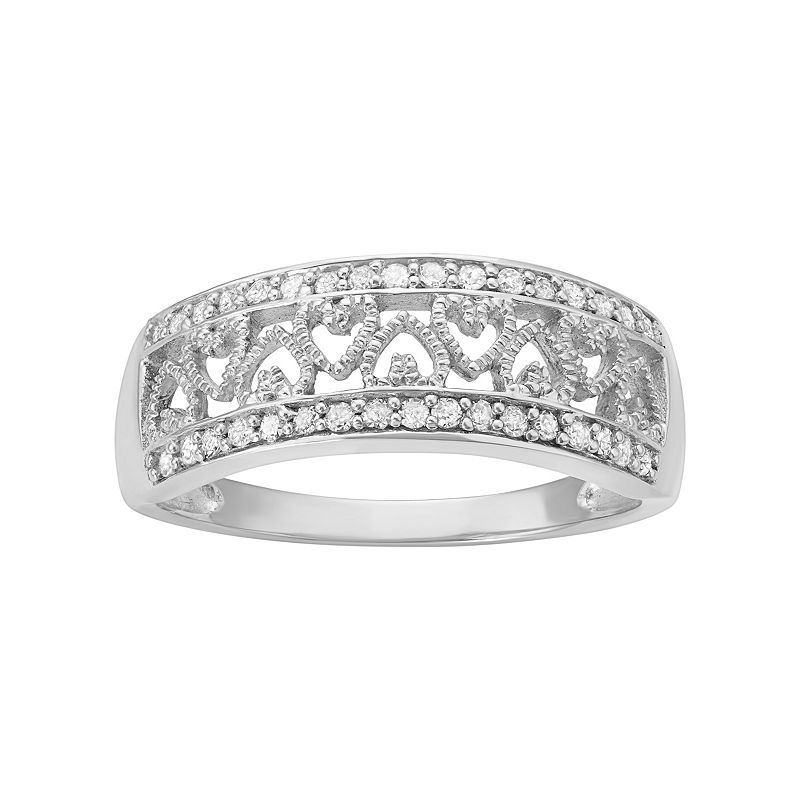 Sterling Silver 1/4 Carat T.W. Diamond Heart Promise Ring, Womens, Size: 5
