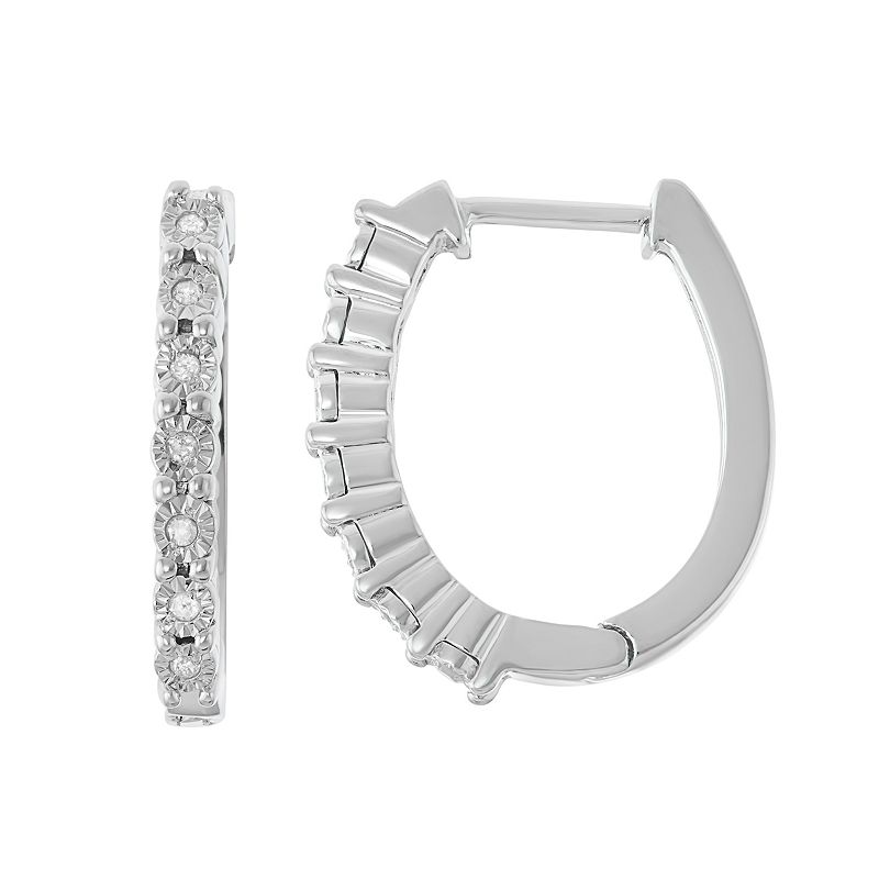Sterling Silver Diamond Accent Hoop Earrings, Womens, White