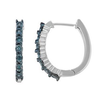 Sterling Silver Blue Diamond Accent Hoop Earrings