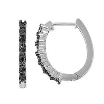 HDI Sterling Silver Black Diamond Accent Hoop Earrings