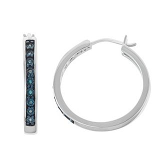 HDI Sterling Silver 1/10 Carat T.W. Blue Diamond Hoop Earrings
