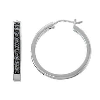 HDI Sterling Silver 1/10 Carat T.W. Black Diamond Hoop Earrings