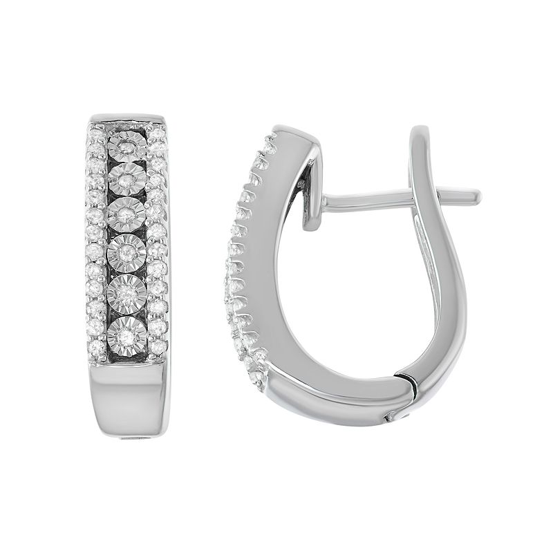 Sterling Silver 1/5 Carat T.W. Diamond U Hoop Earrings, Womens, White