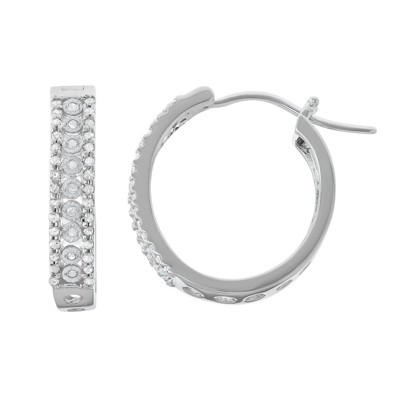 Sterling Silver 3/8 Carat T.W. Diamond Hoop Earrings, Womens, White