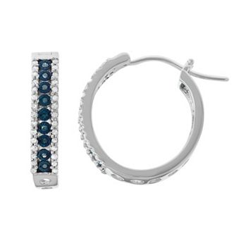 HDI Sterling Silver 3/8 Carat T.W. Blue Diamond Hoop Earrings