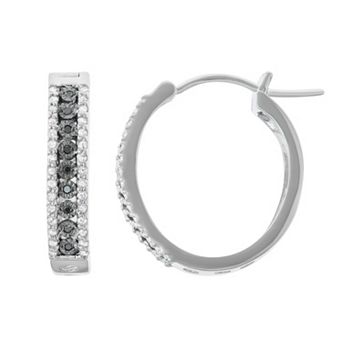 HDI Sterling Silver 3/8 Carat T.W. Black Diamond Hoop Earrings