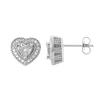 HDI Sterling Silver 1/10 Carat T.W. Diamond Heart Drop Earrings