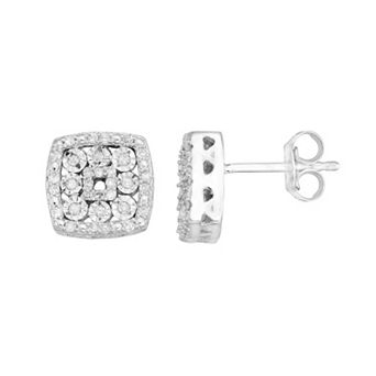 HDI Sterling Silver 1/4 Carat T.W. Diamond Square Drop Earrings