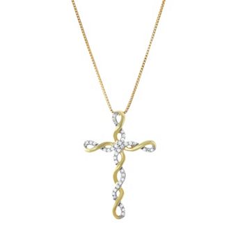HDI Two Tone Sterling Silver 1/5 Carat T.W. Diamond Cross Pendant Necklace