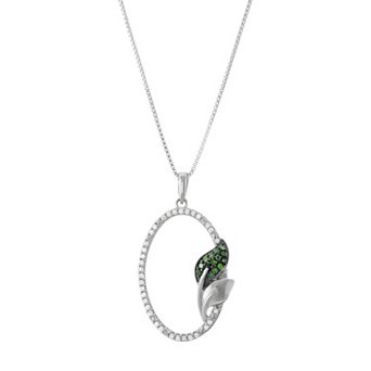 HDI Sterling Silver 1/5 Carat T.W. Diamond Oval Leaf Pendant Necklace