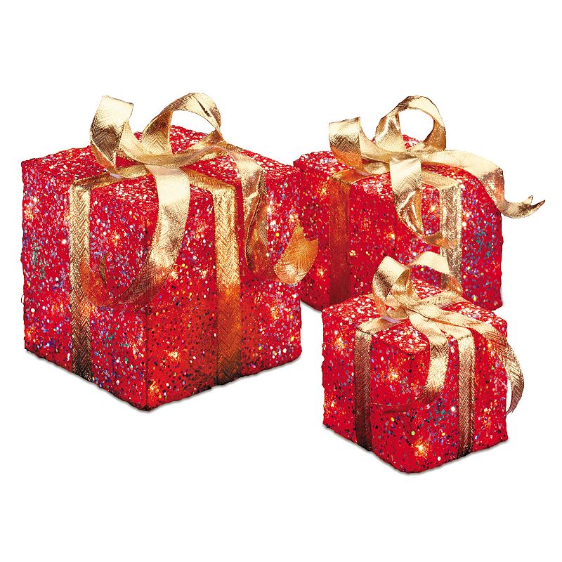 National Tree PreLit Red Sisal Gift Box Assortment 3pk