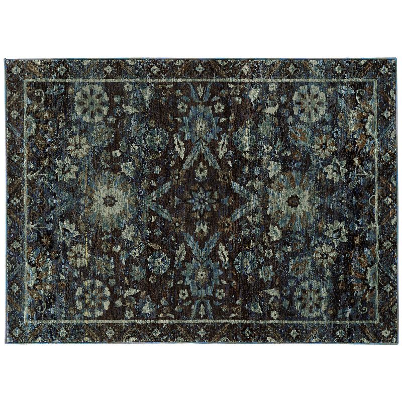 StyleHaven Alexander Floral Ikat Traditional Rug, Dark Blue, 8X10 Ft