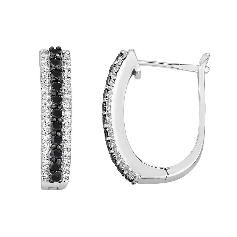 Sterling Silver 1 Carat T.W. Black & White Diamond U-Hoop Earrings, Womens