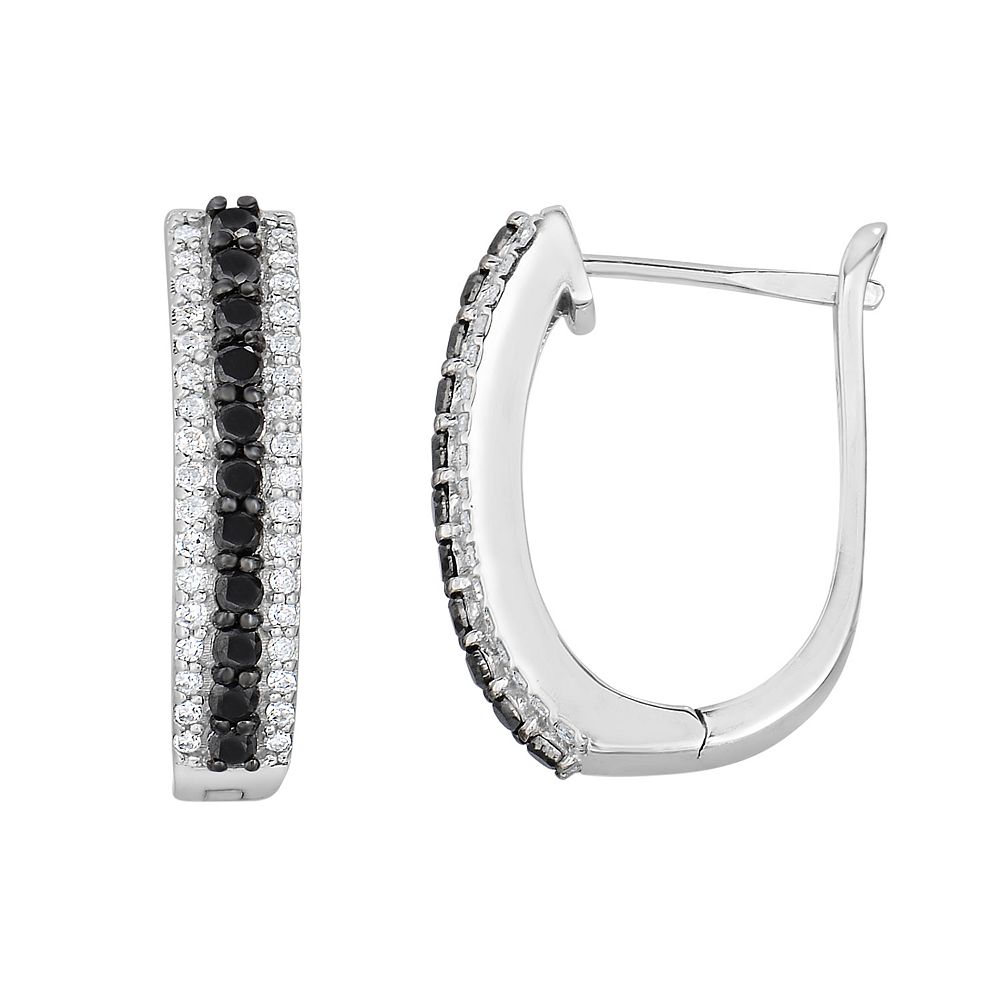 1 ct Black & White Diamond Hoop Earrings in Sterling Silver 