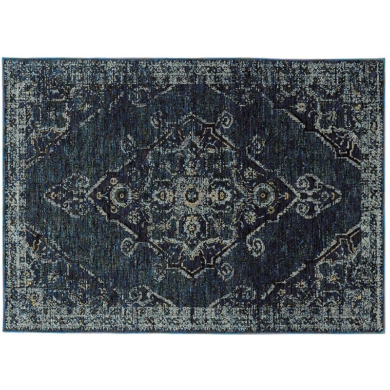 StyleHaven Alexander Antiqued Traditional Medallion II Rug, Blue, 3X5 Ft