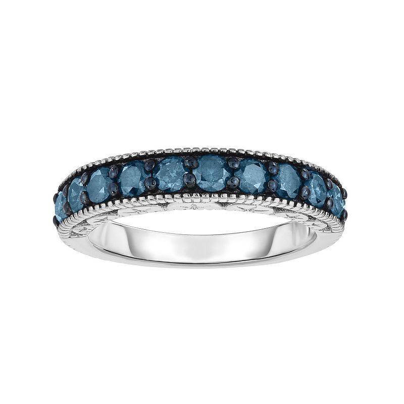 Sterling Silver 1 Carat T.W. Blue Diamond Ring, Womens, Size: 5