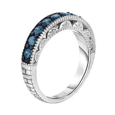 Sterling Silver 1 Carat T.W. Blue Diamond Ring