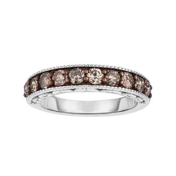 Men's Sterling Silver Round Cut Champagne Diamond Wedding Band - 1/4 Carat Total Weight, Size 12