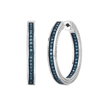 Sterling Silver 1 Carat T.W. Blue Diamond Inside Out Hoop Earrings