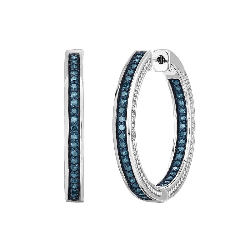 Sterling Silver 1 Carat T.W. Blue Diamond Inside Out Hoop Earrings, Womens