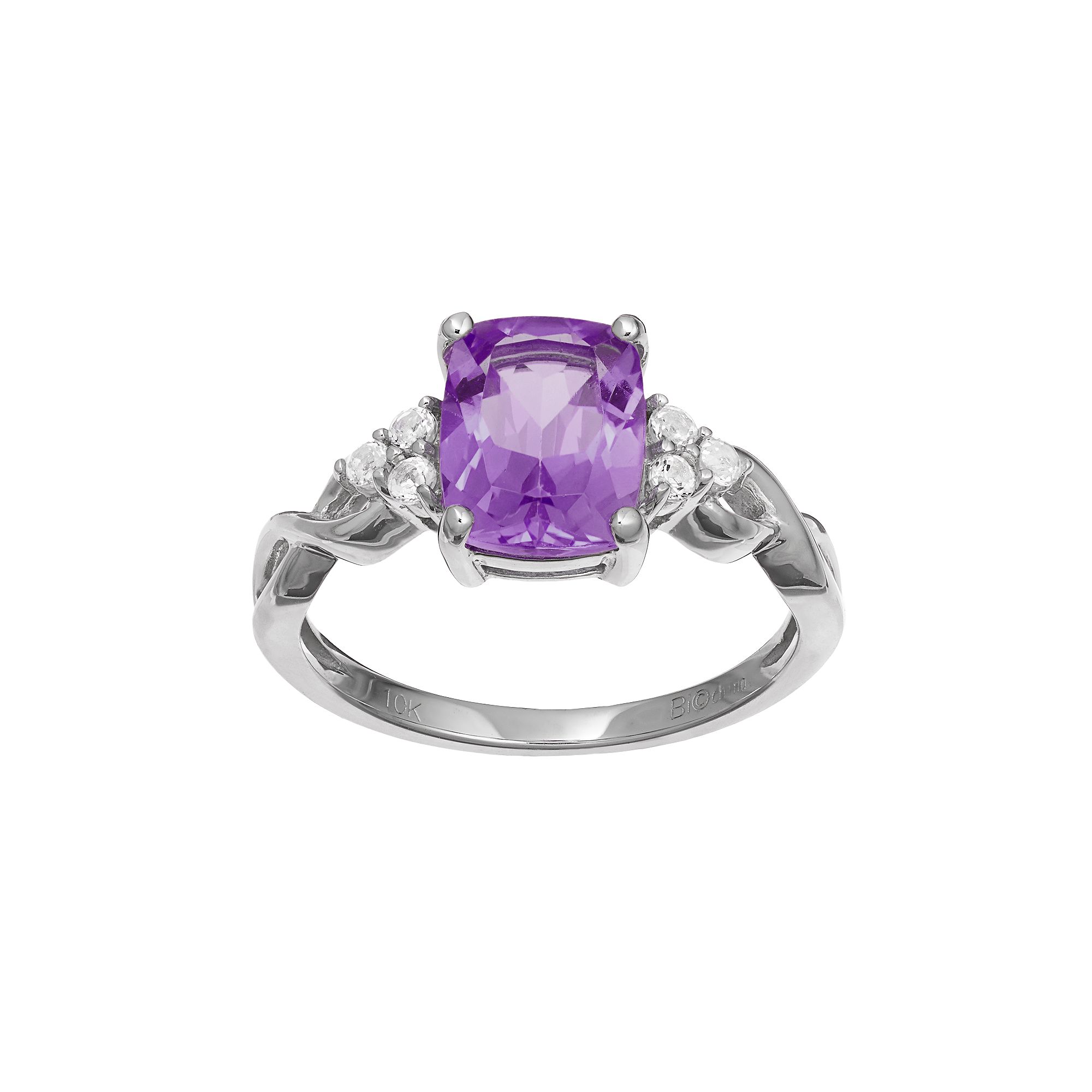 Gemminded 10k White Gold Amethyst & White Topaz Ring, Womens, Size: 5, Pur
