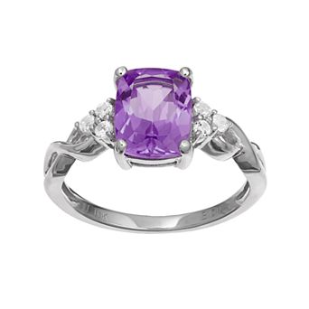 Gemminded 10k White Gold Amethyst & White Topaz Ring